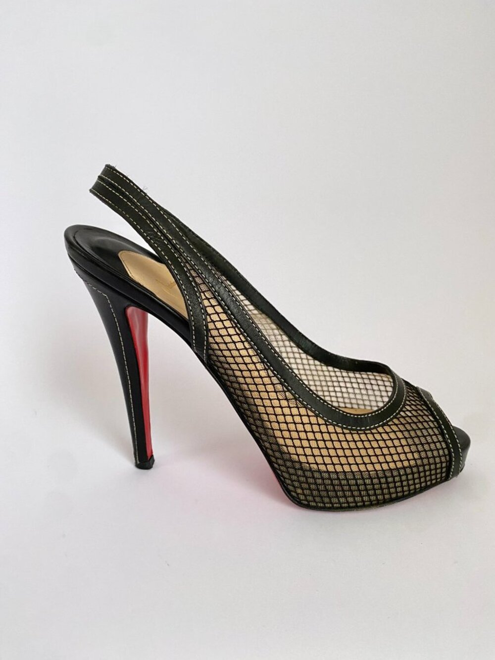Christian Louboutin Black Mesh Peep-Toe Slingback Platform Heels | Size 38.5 - Picture 4 of 11